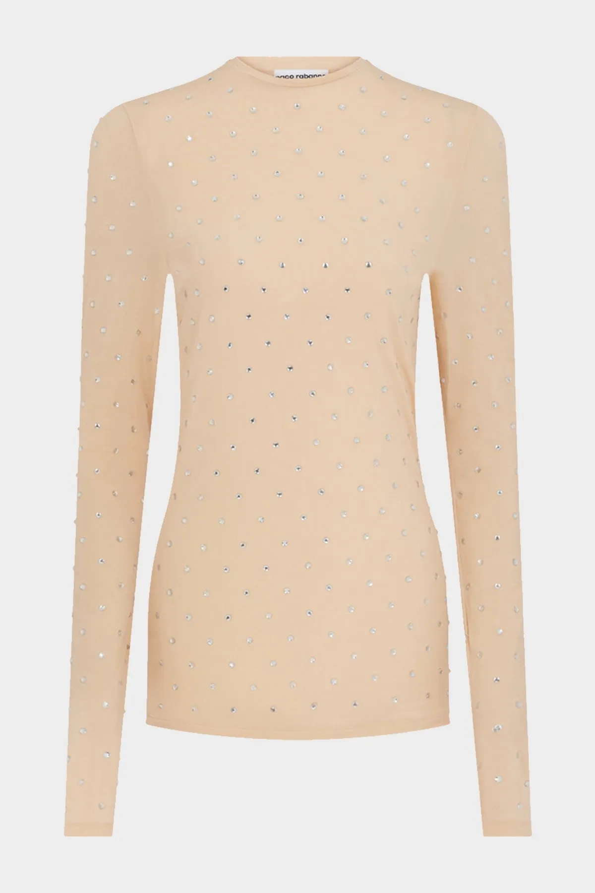 Embellished Jersey Long Sleeve Top in Nude