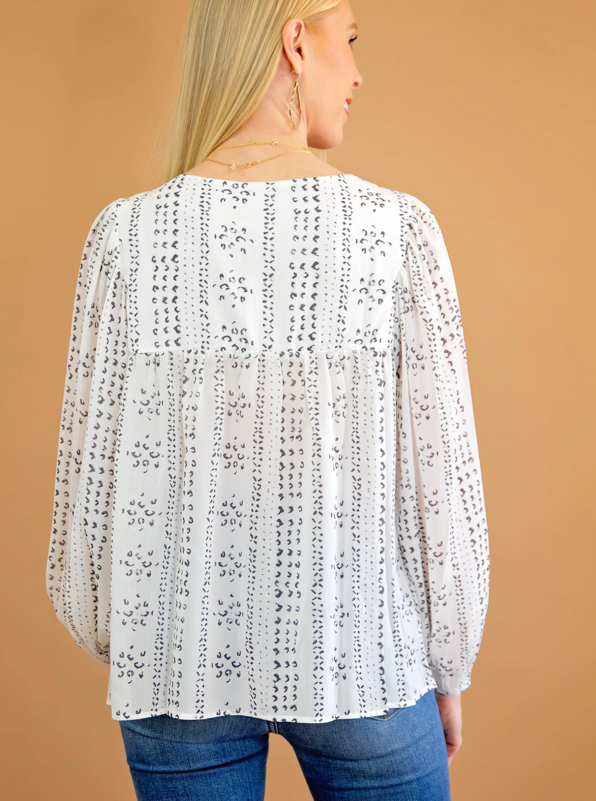 Embroidered Balloon Sleeve Blouse