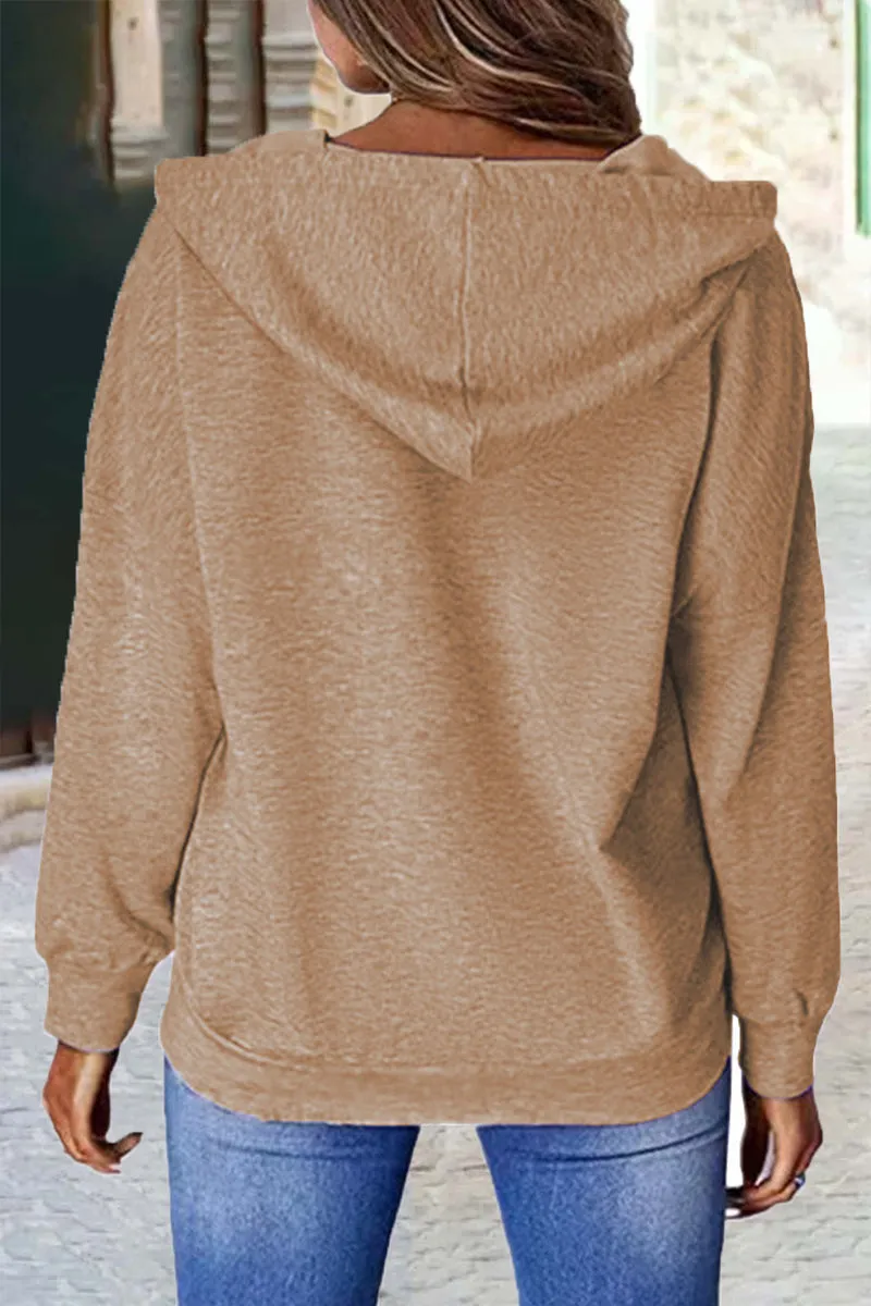 Fashion Casual Print Patchwork Hooded Collar Tops