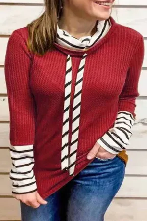 Fashion Patchwork Contrast Turtleneck Tops