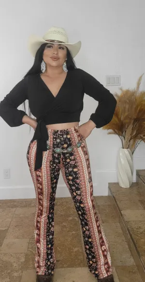 Flare legging BLK RUST ROSES