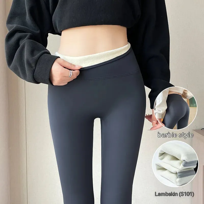 Fleece-lined Thick High Waist Hip Lift Leggings For Women