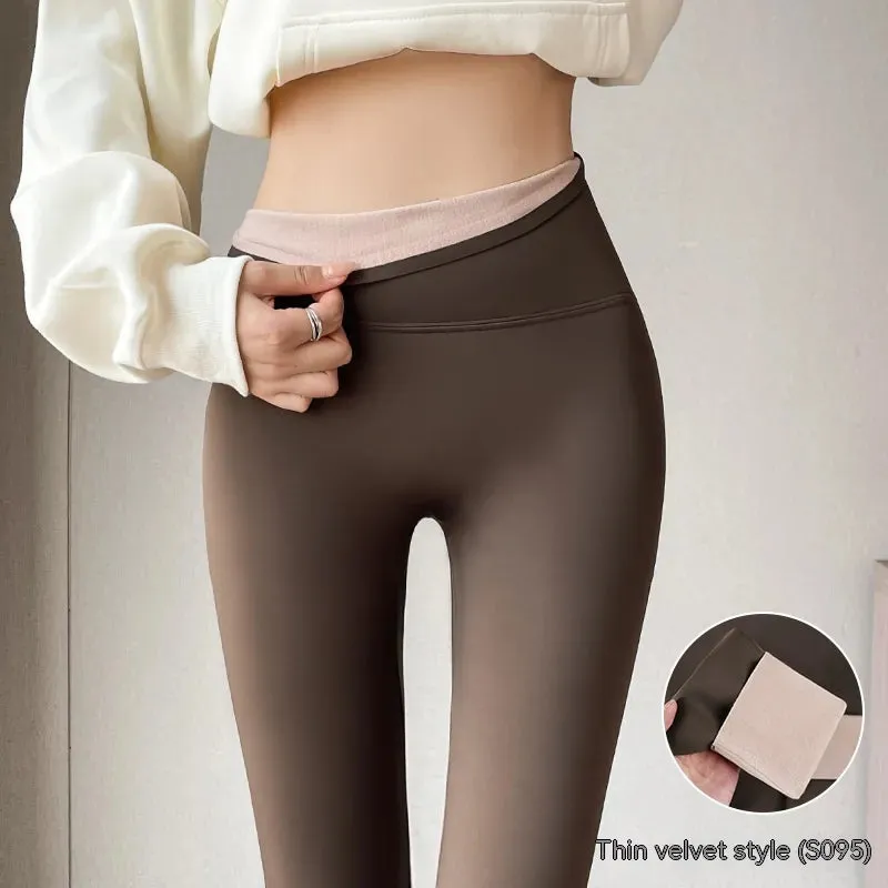 Fleece-lined Thick High Waist Hip Lift Leggings For Women
