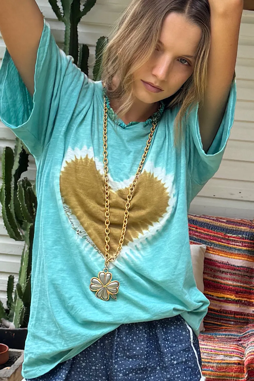 For The Love Cotton Tie Dye Tshirt -  turquoise