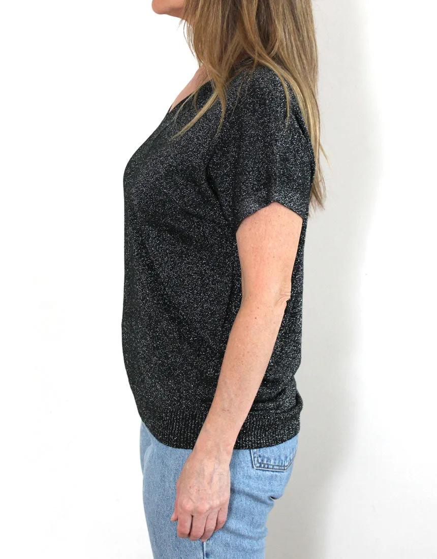 Frankies V-Neck Lurex Tee - Black
