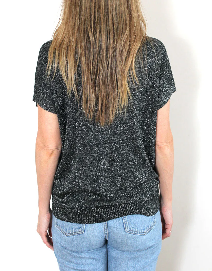 Frankies V-Neck Lurex Tee - Black