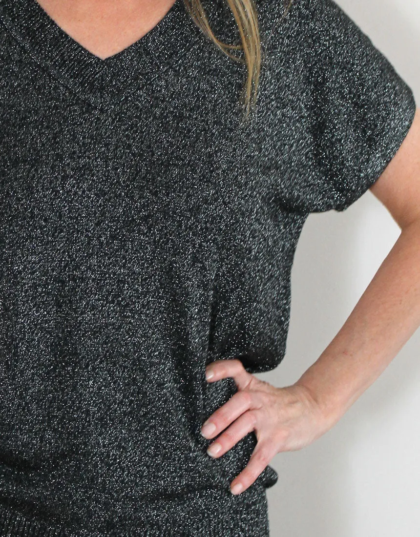 Frankies V-Neck Lurex Tee - Black