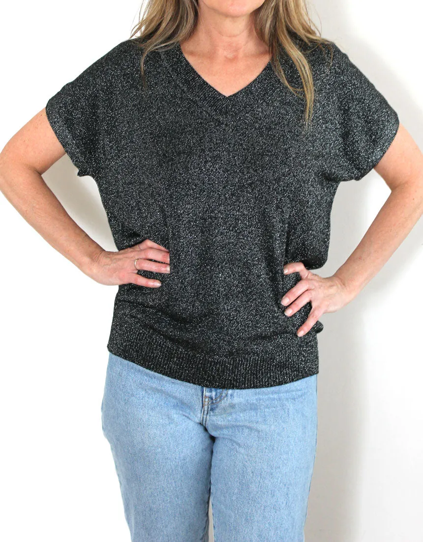 Frankies V-Neck Lurex Tee - Black
