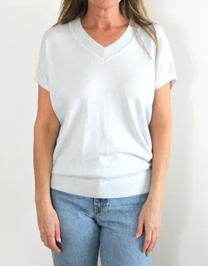 Frankies V-Neck Lurex Tee - White/Silver