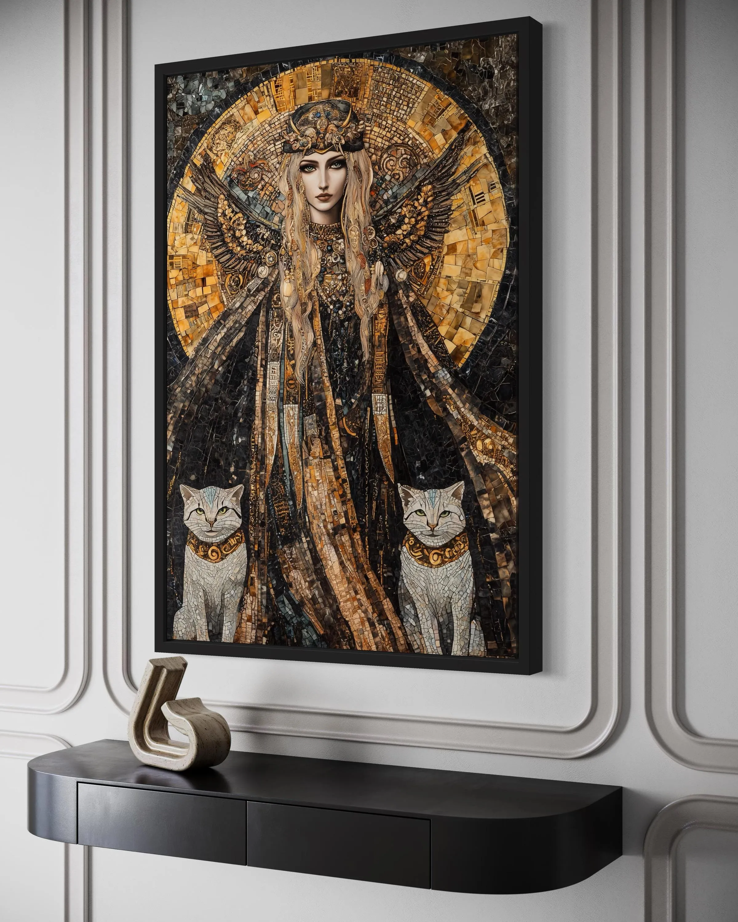Freya Norse Goddess With Her Cats Mosaic Painting Canvas Wall Art