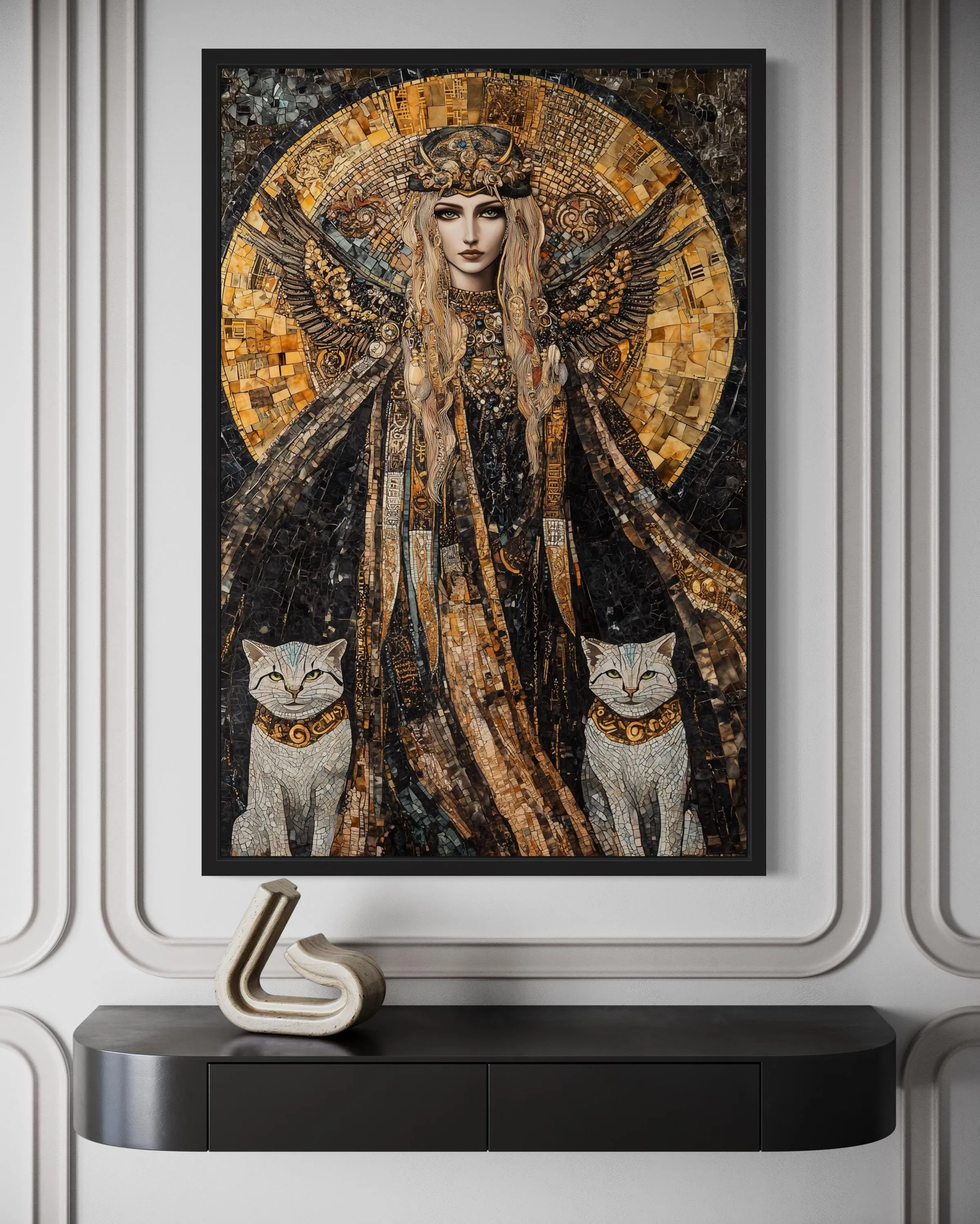 Freya Norse Goddess With Her Cats Mosaic Painting Canvas Wall Art