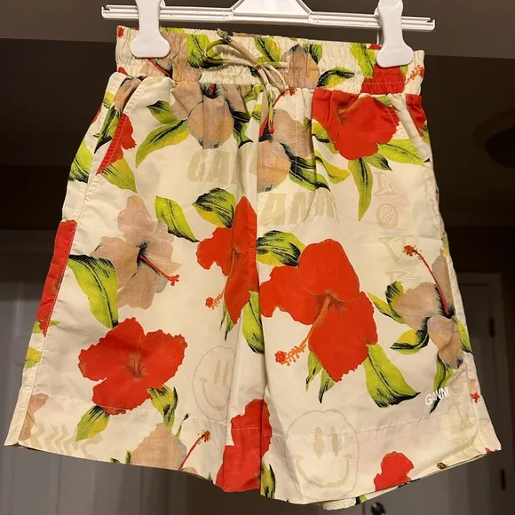 Ganni Floral Surfer Swim Shorts Sz 2 (US) NWT