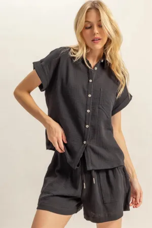 Gauze Button Down Fitted Shirt