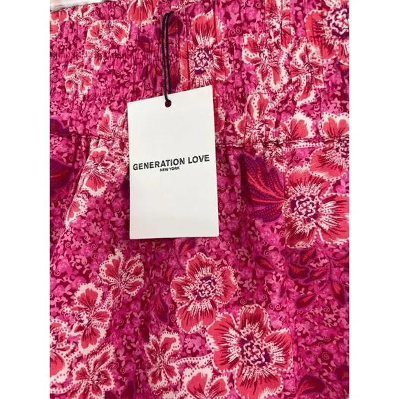 Generation Love Amy Shorts Pink Whimsical Floral Smocked Size XS NWT