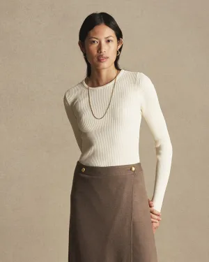 Georgia Rib Knit Long Sleeve Tee - Off White