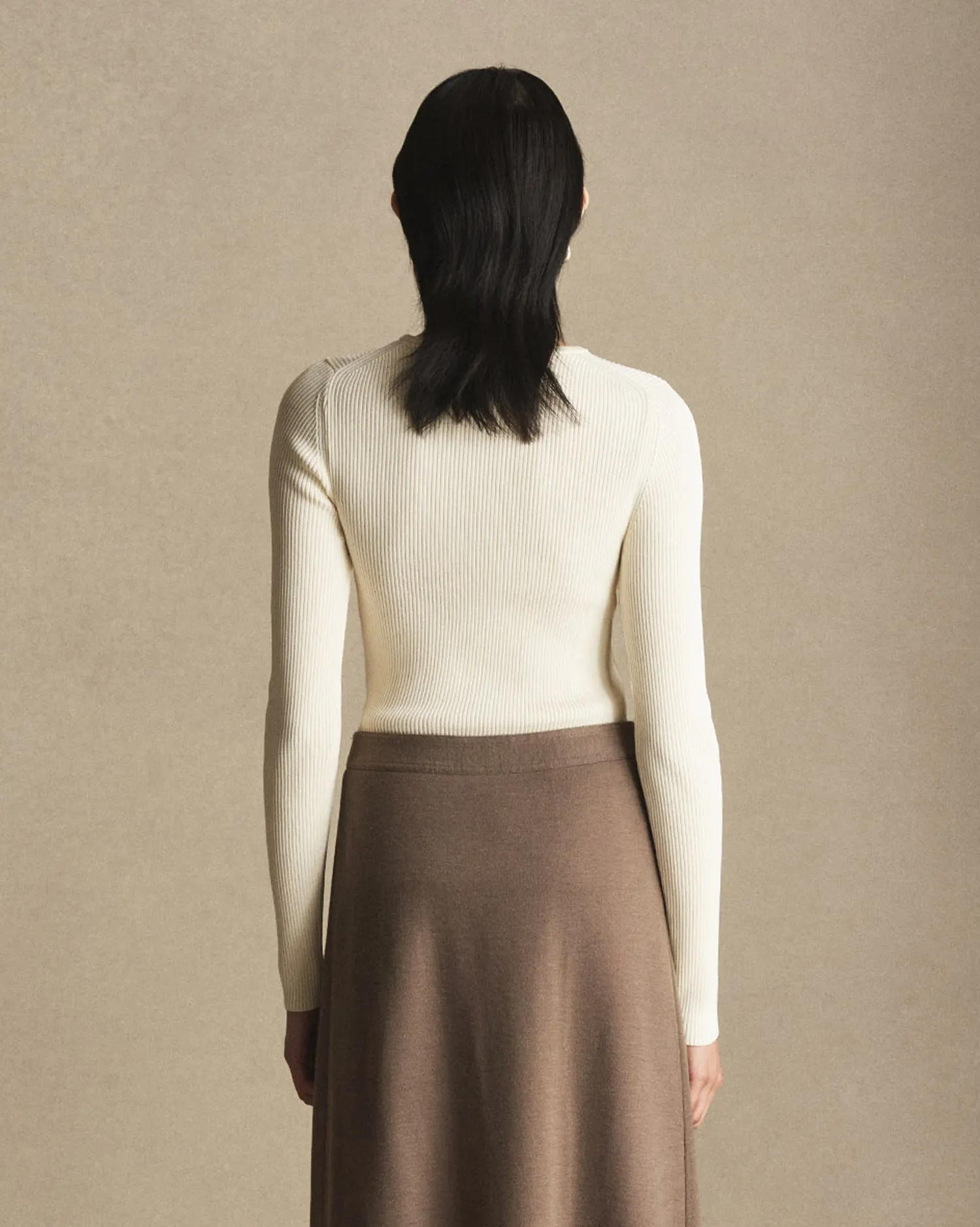 Georgia Rib Knit Long Sleeve Tee - Off White