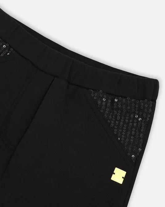 Girls Black Sequin Leggings