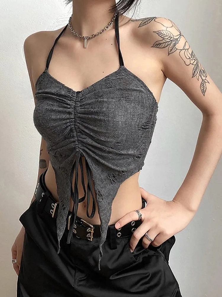 Gothic 2-Piece Set - Buckle Crop Top with Long Sleeves in Dark Vintage Goth Style