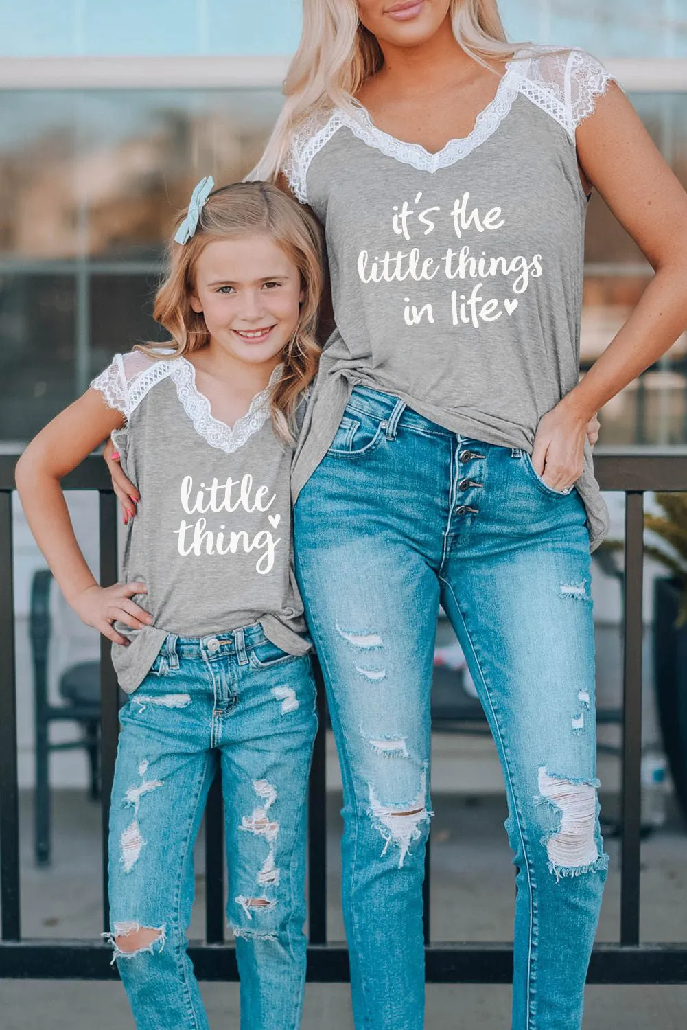 Gray Little Thing Lace Patchwork Short Sleeve Girl's T Shirt