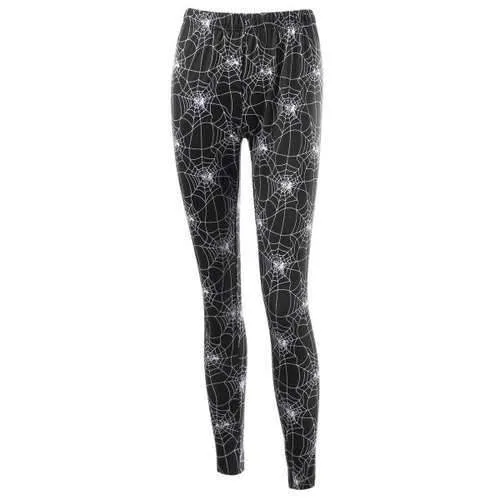 Halloween Fitted Leggings with Spider Web Print - Black M