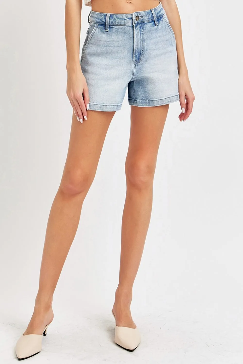High Rise Denim Shorts In Light Blue
