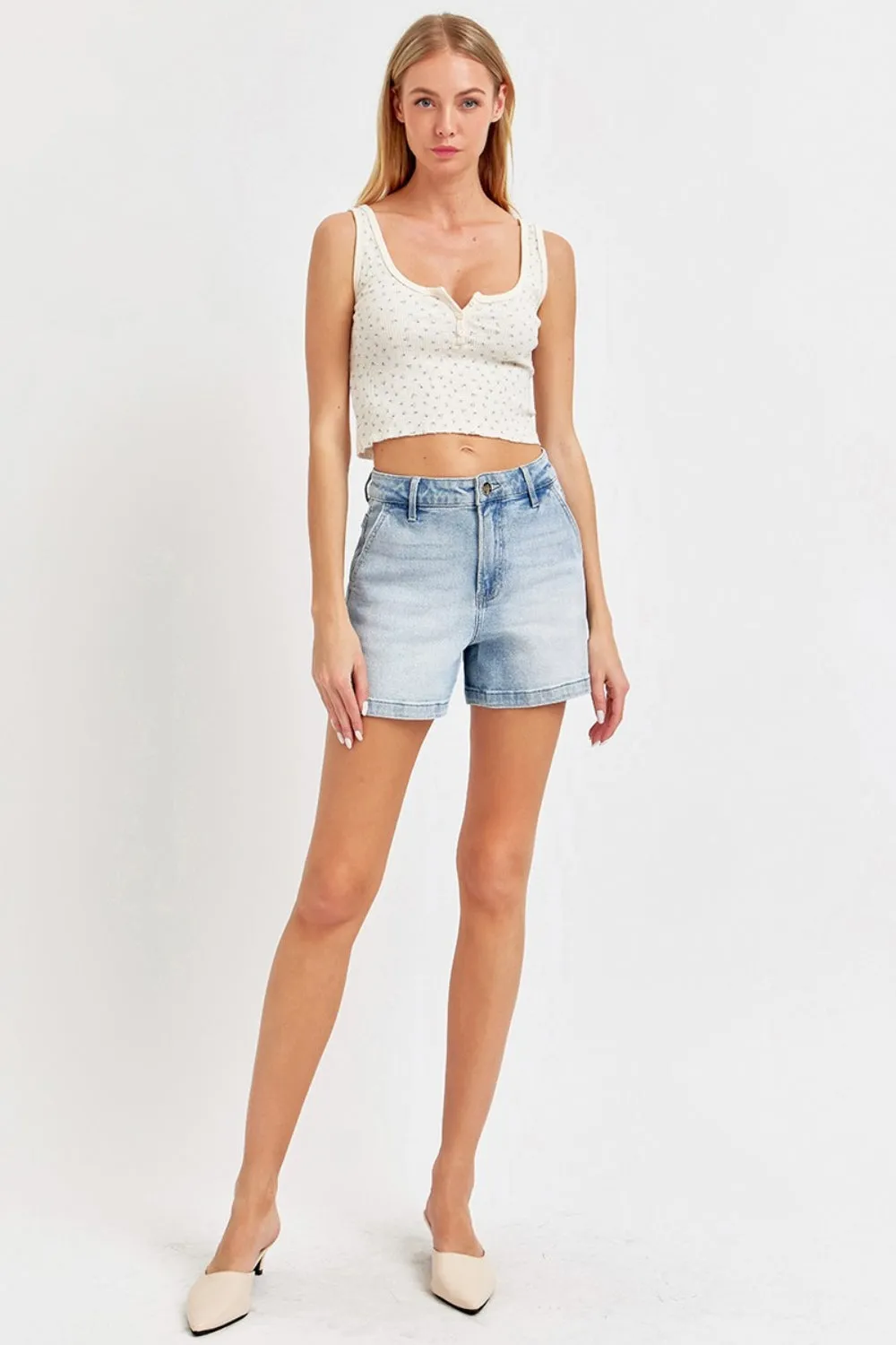 High Rise Denim Shorts In Light Blue