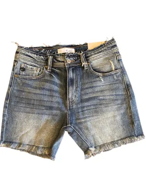 High Rise Fray Denim Shorts