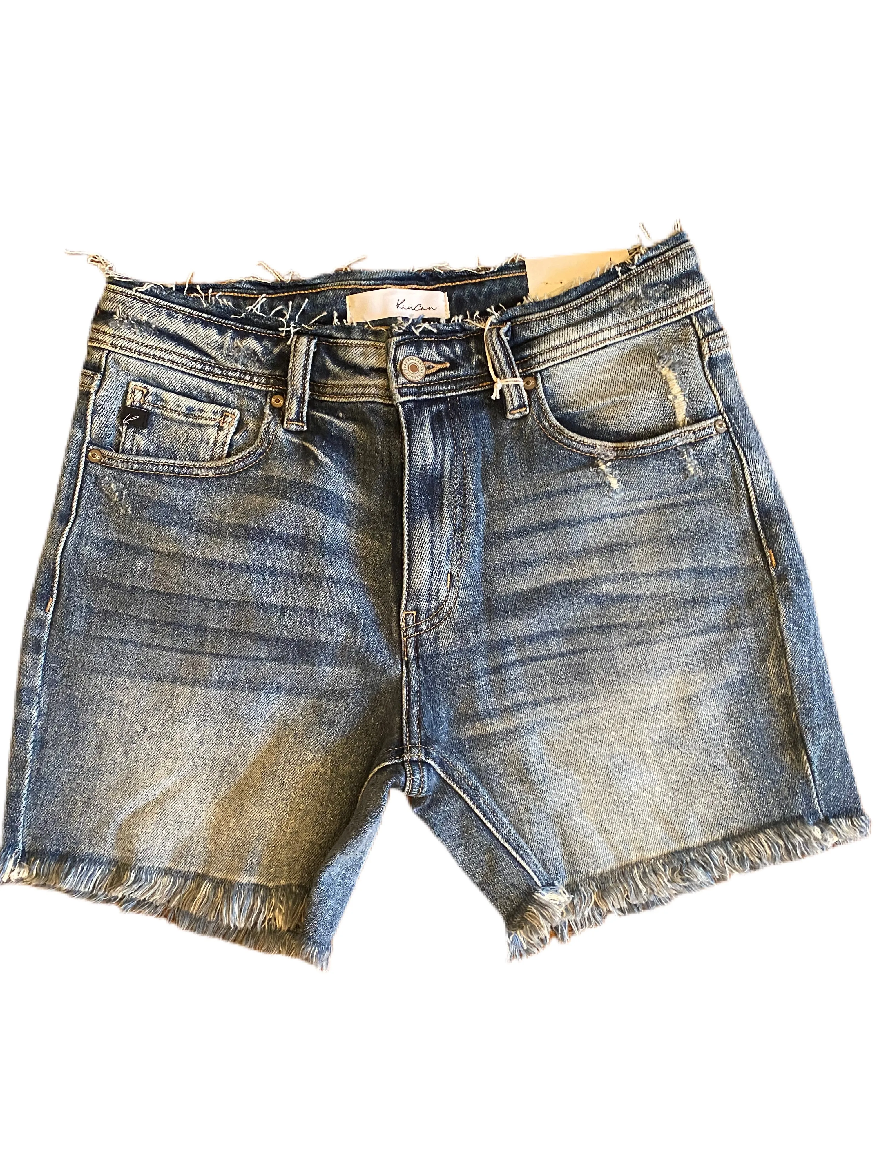 High Rise Fray Denim Shorts