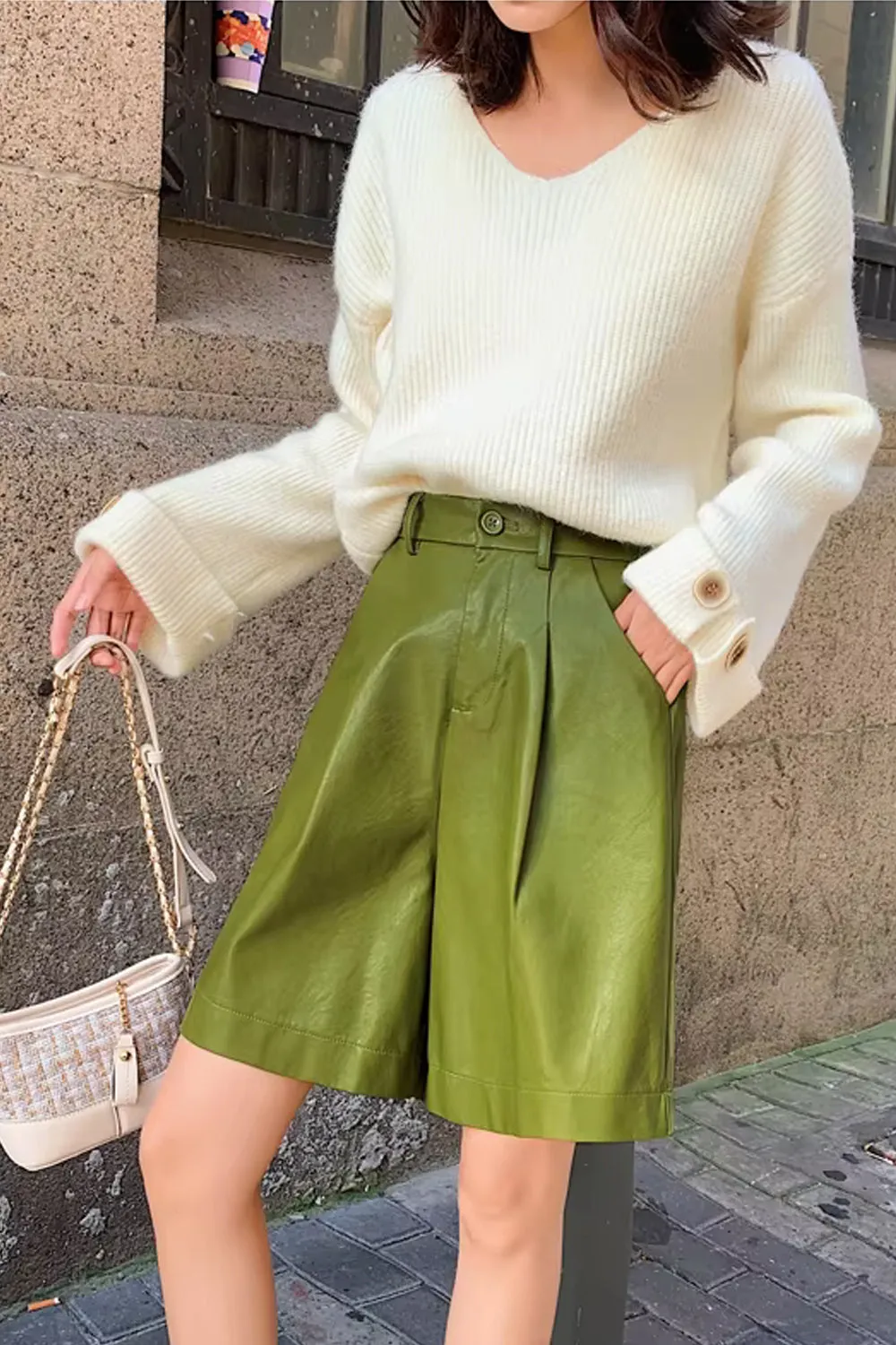 High Waist Loose Elegant Leather Shorts