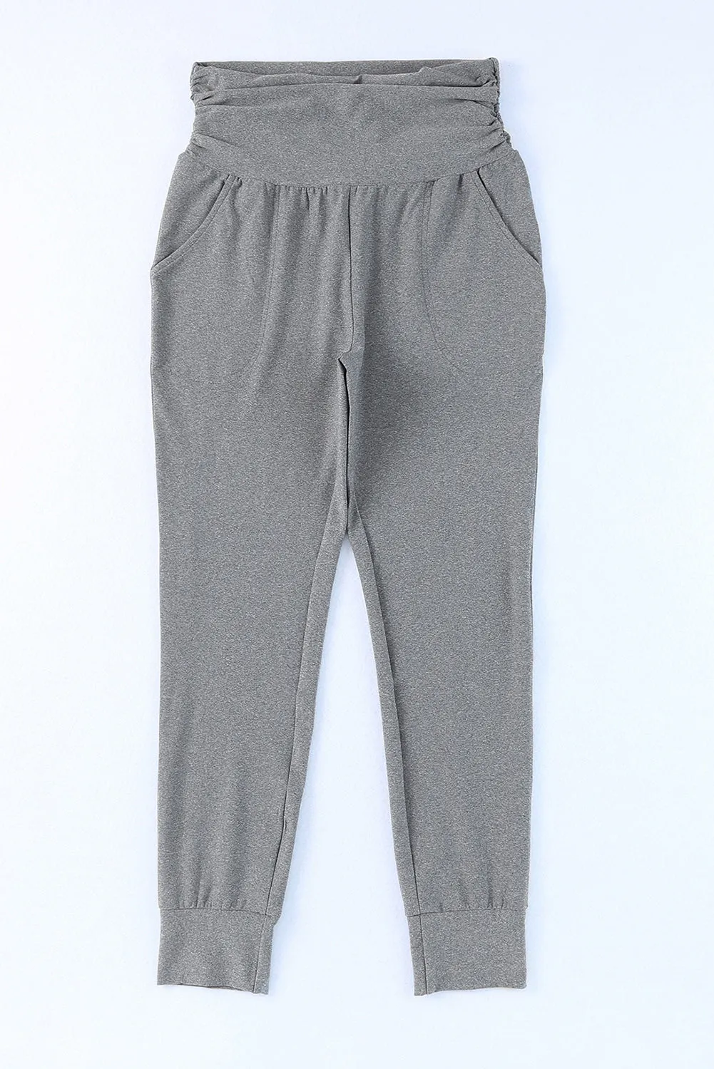 High Waist Pleated Leggings Pants With Pockets