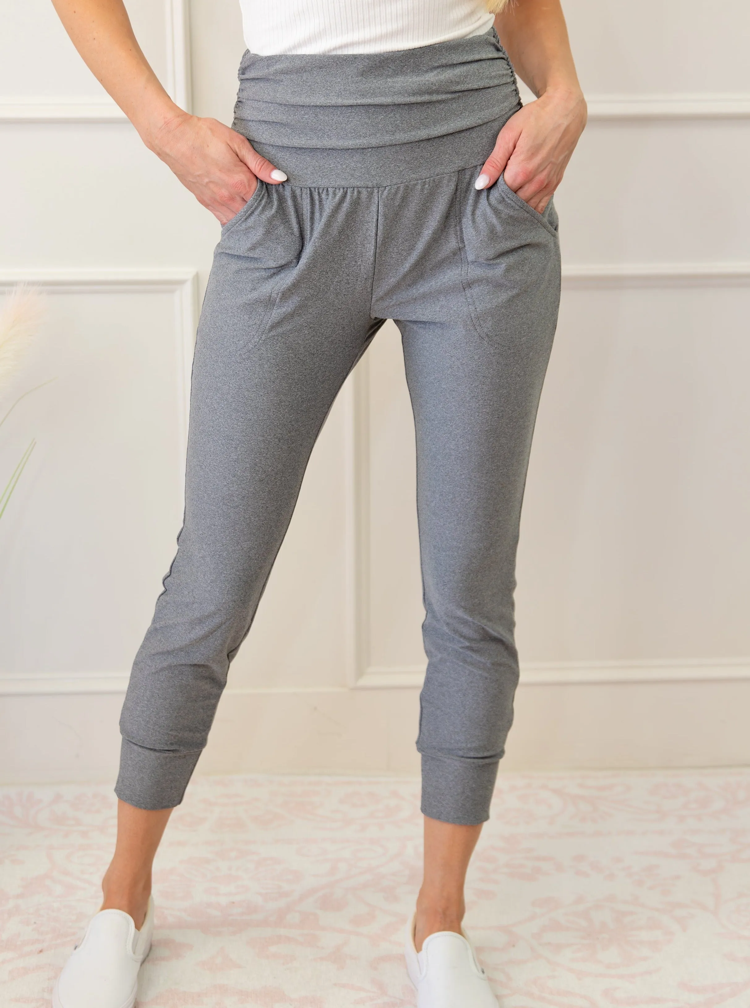High Waist Pleated Leggings Pants With Pockets