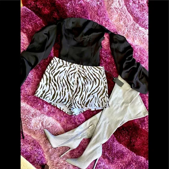 h:ours Enzo Faux Suede High Rise Shorts Zebra