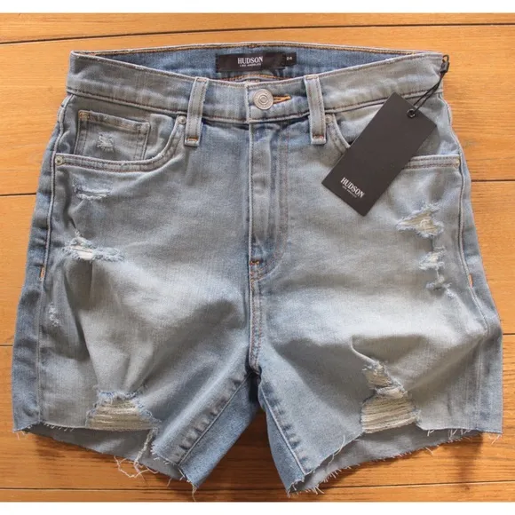 Hudson NWT Lift Me Up Devon High-Rise Destroyed Biker Shorts 24 00