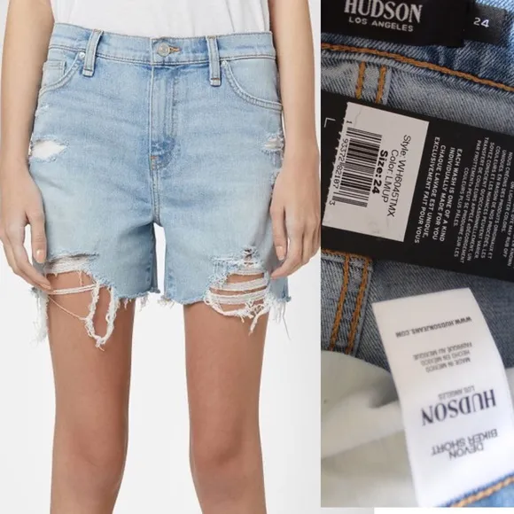 Hudson NWT Lift Me Up Devon High-Rise Destroyed Biker Shorts 24 00
