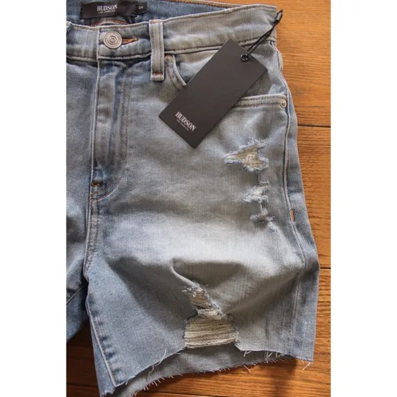 Hudson NWT Lift Me Up Devon High-Rise Destroyed Biker Shorts 24 00