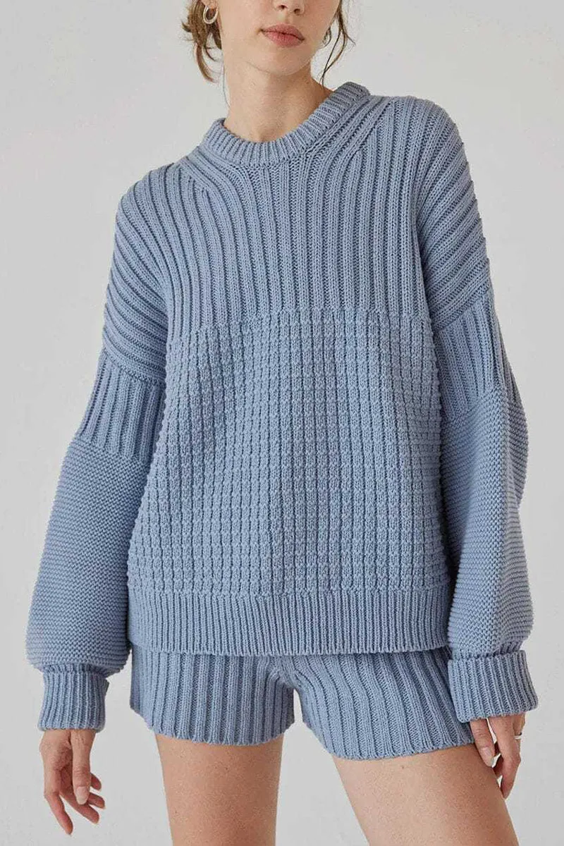 HUQ1063 Knit Crochet Top & Shorts Set