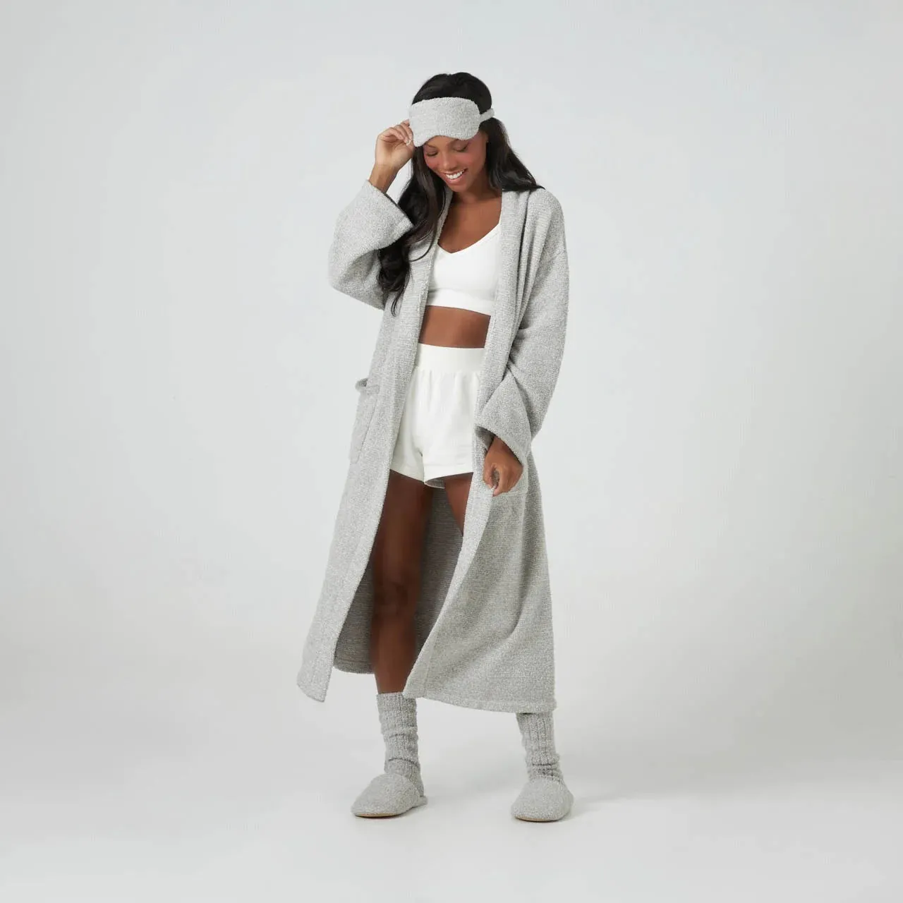 Kashwere Lounge Large Oyster & Bone Malibu Heathered Robe & Eye Mask Set ~ LAST CHANCE SALE ~ LIMITED QUANTITIES