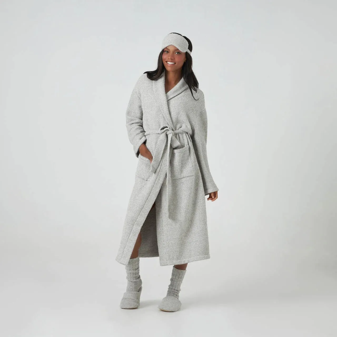 Kashwere Lounge Large Oyster & Bone Malibu Heathered Robe & Eye Mask Set ~ LAST CHANCE SALE ~ LIMITED QUANTITIES