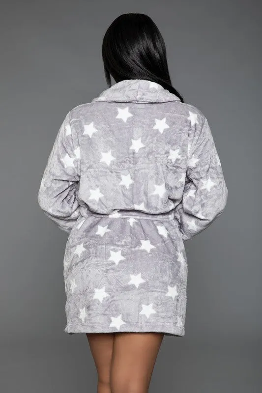 Kaylee Plush Star Robe – Ultra-Soft Tie-Waist Loungewear with Pockets