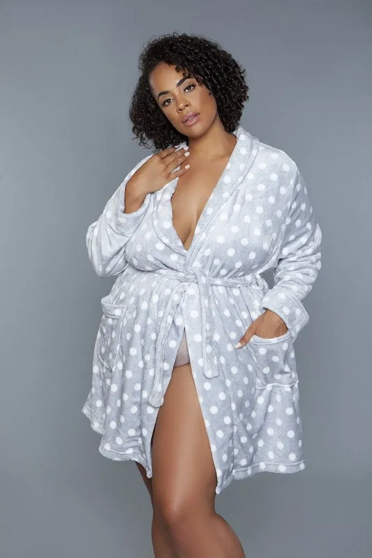 Kaylee Polka Dot Plush Robe – Ultra-Soft Tie Waist Robe with Pockets