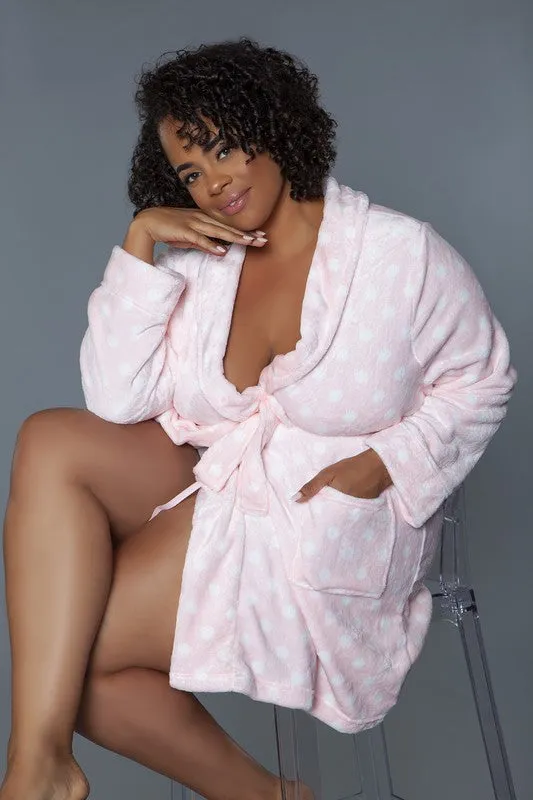 Kaylee Polka Dot Plush Robe – Ultra-Soft Tie Waist Robe with Pockets