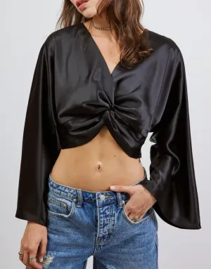 Kimono Sleeve Front Knot Cropped Top