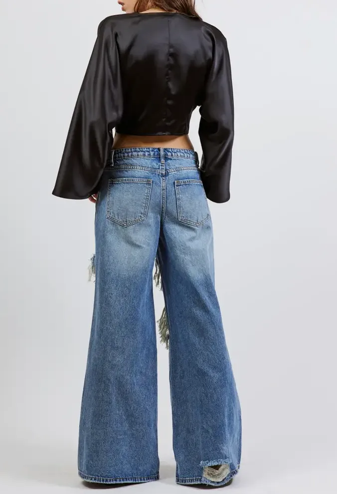 Kimono Sleeve Front Knot Cropped Top