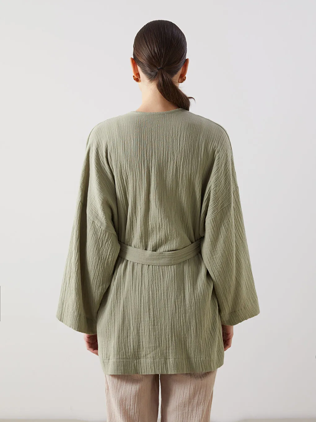 LCWAIKIKI Classic Brown Shawl Collar Women Kimono