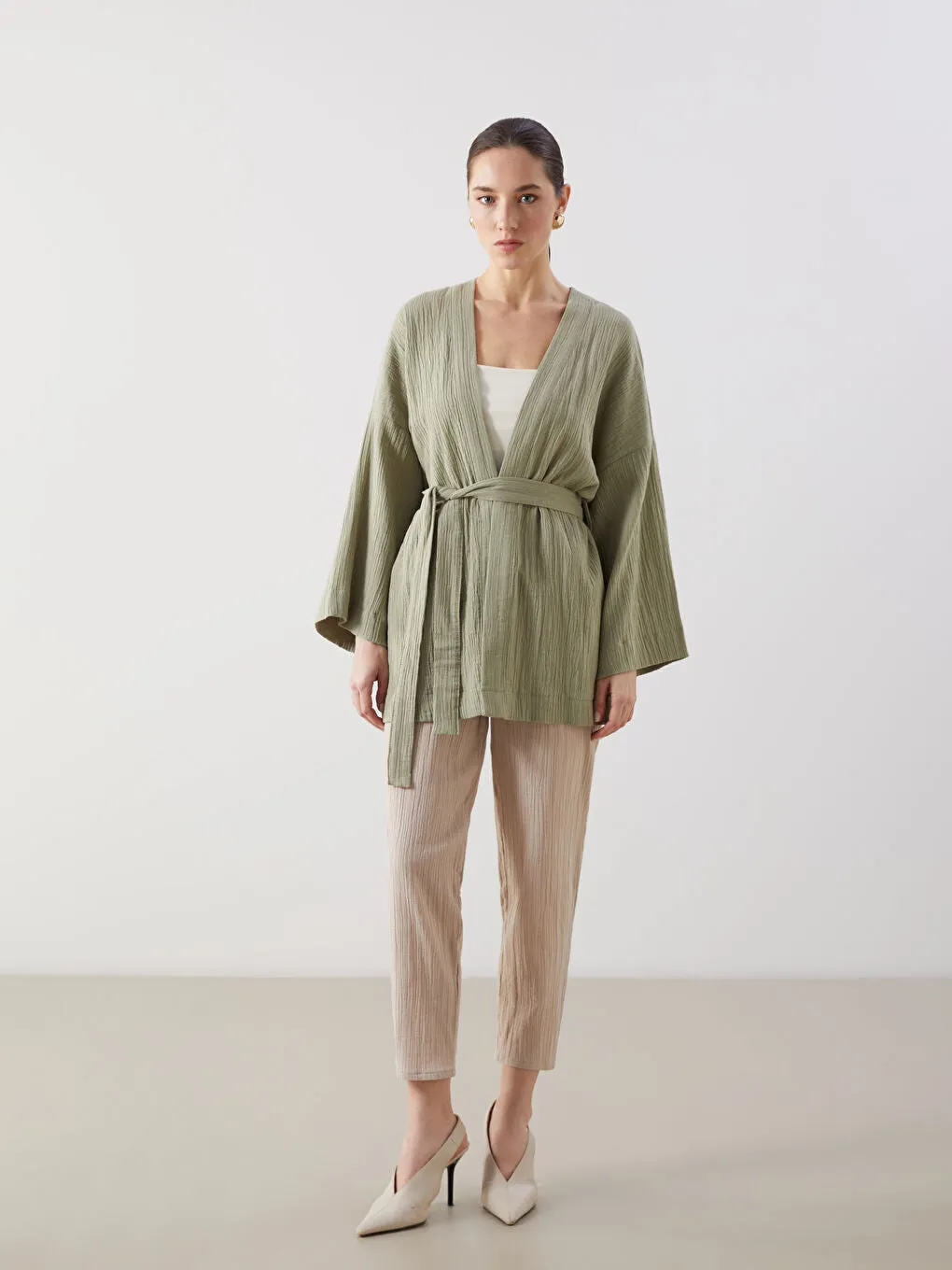 LCWAIKIKI Classic Brown Shawl Collar Women Kimono