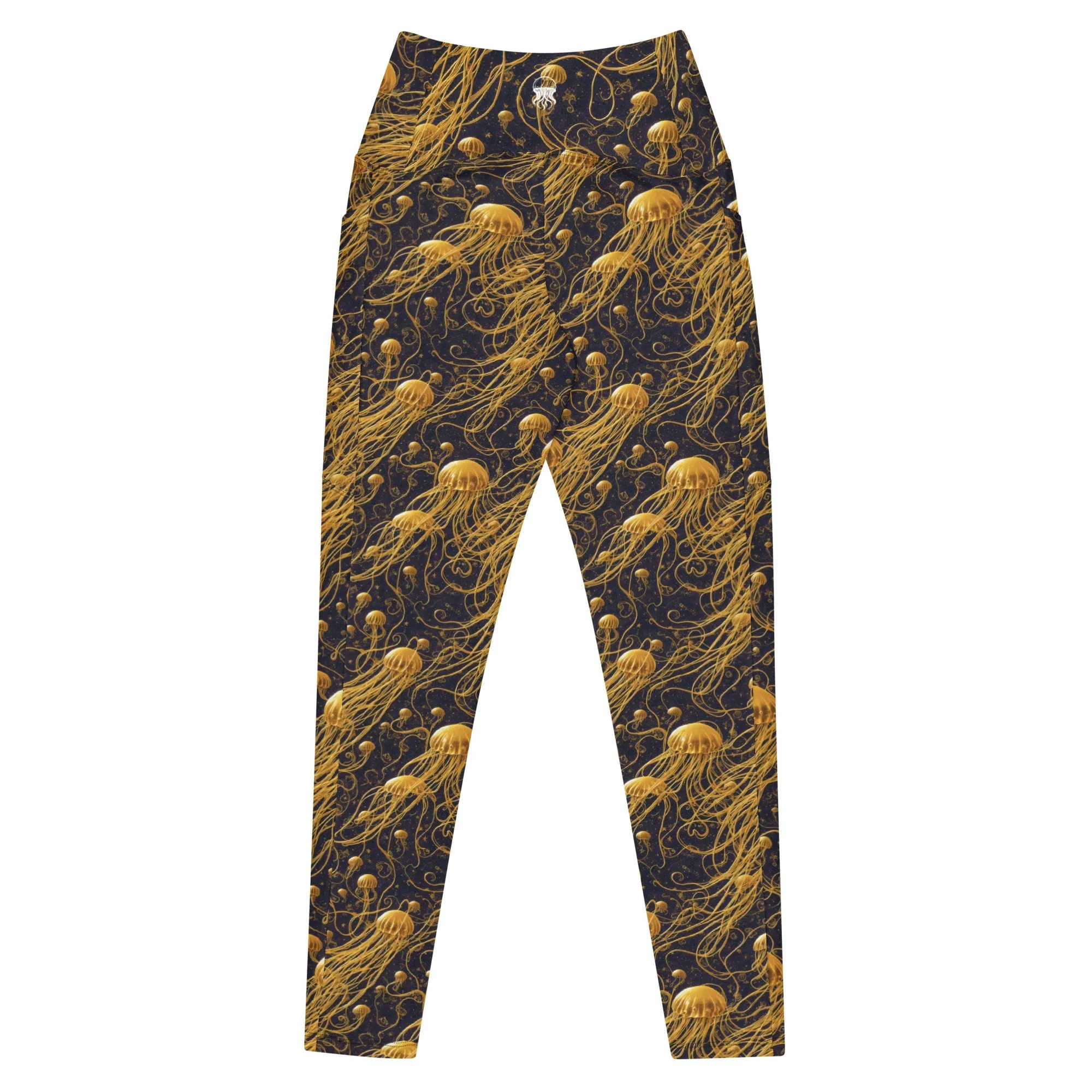 Leggings with Pockets Black and Gold Jellyfishes
