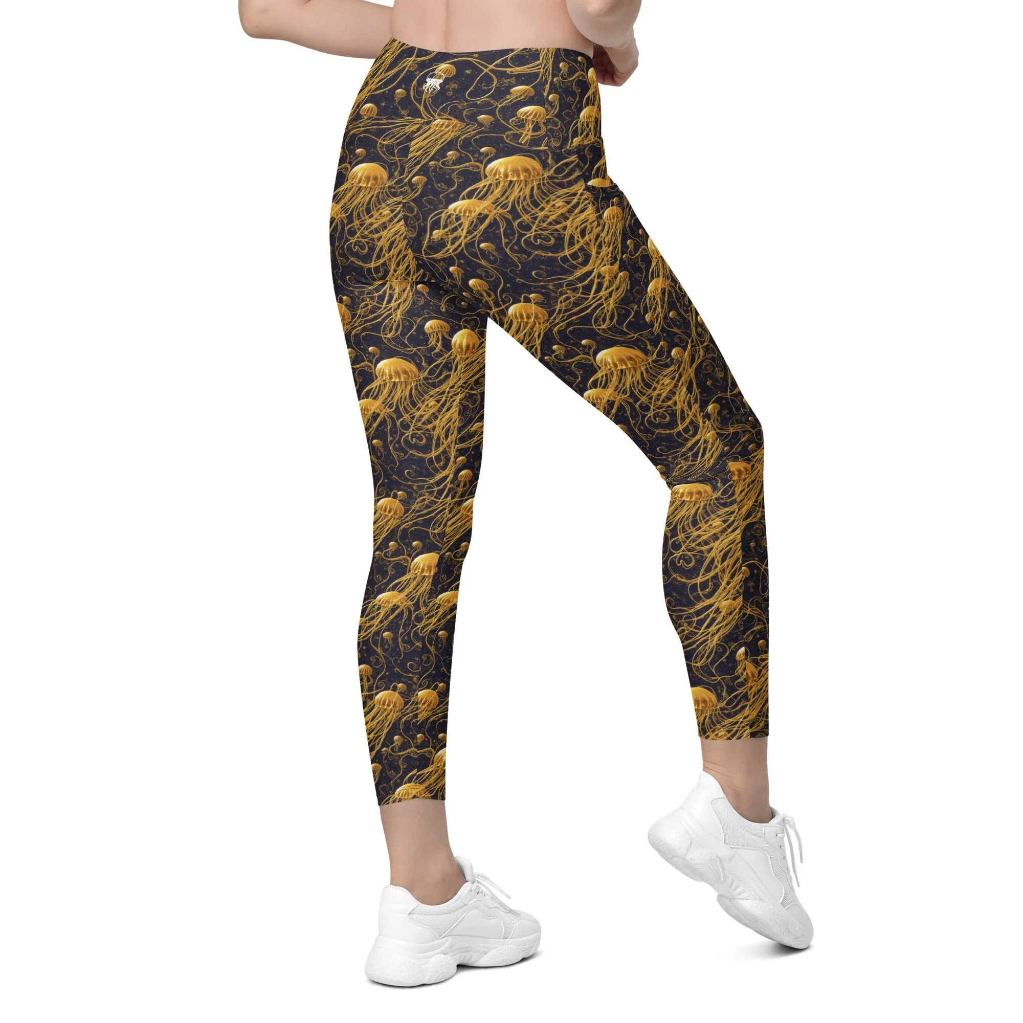 Leggings with Pockets Black and Gold Jellyfishes