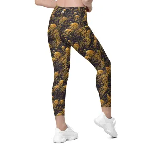 Leggings with Pockets Black and Gold Jellyfishes