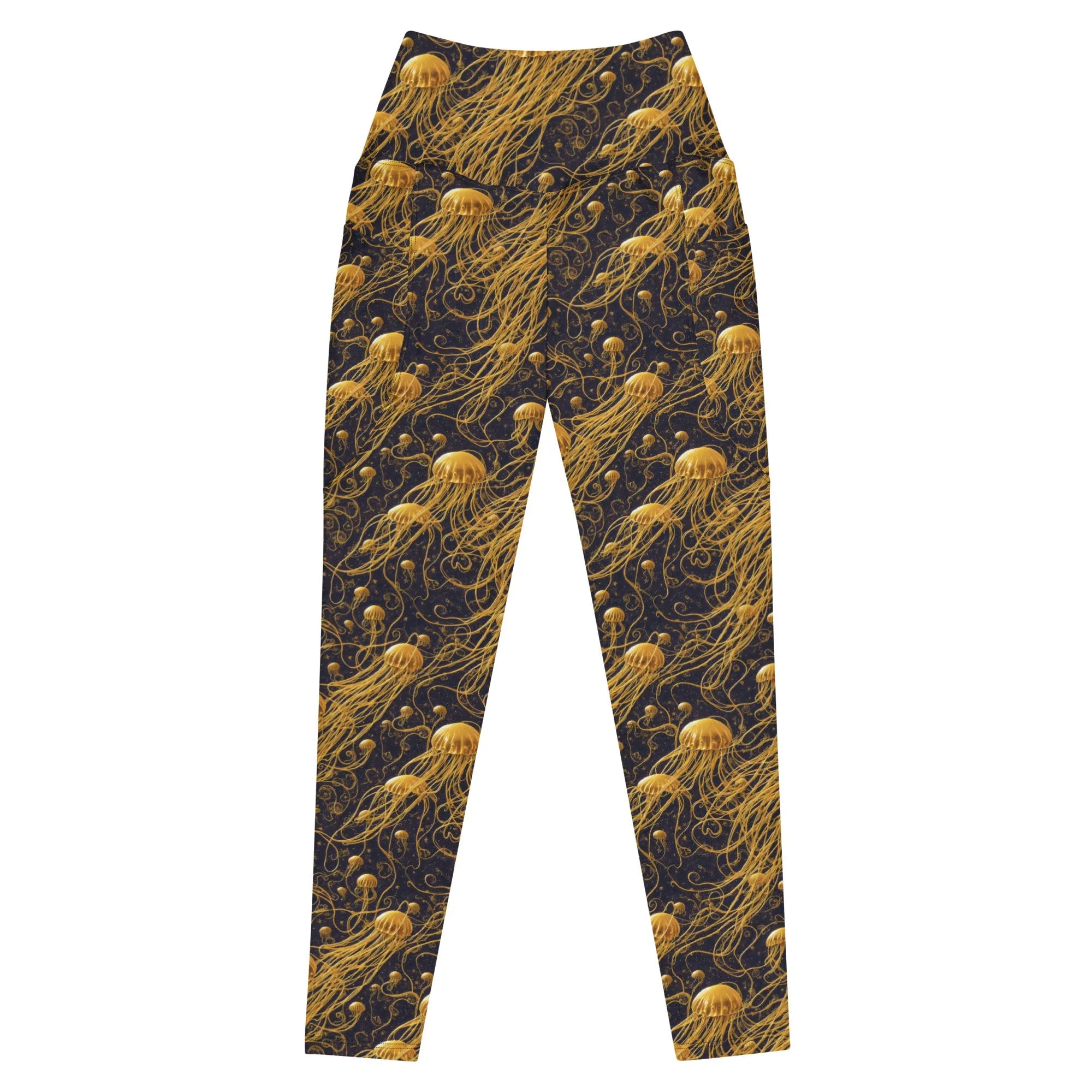 Leggings with Pockets Black and Gold Jellyfishes