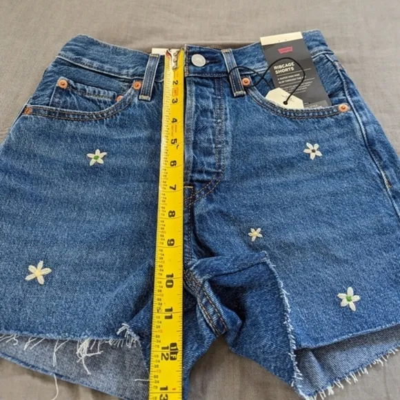 Levi's Ribcage Daisy Flower Embroidered Cutoff Jean Shorts